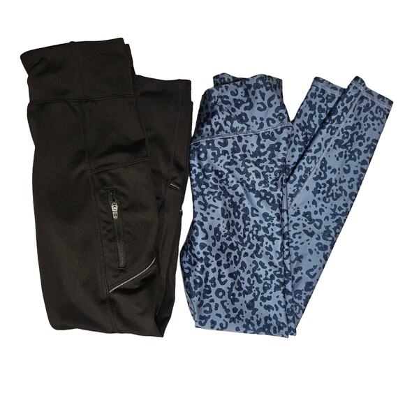 Gap Bundle of 2 Girl's Athletic Leggings, Size M (8) Black Blue Leopard - Picture 1 of 6